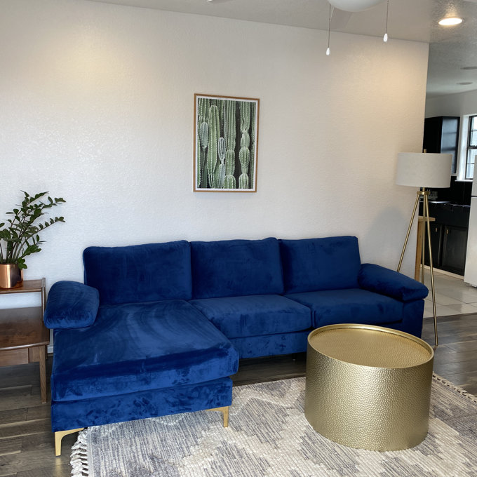 This blue velvet sectional Lipstick Alley